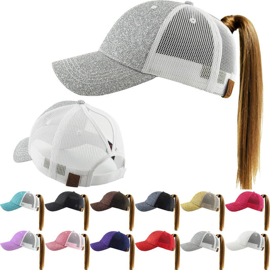 KBETHOS - Glitzernde Baseballkappe im Meshback-Stil mit Ponytail-Öffnung
