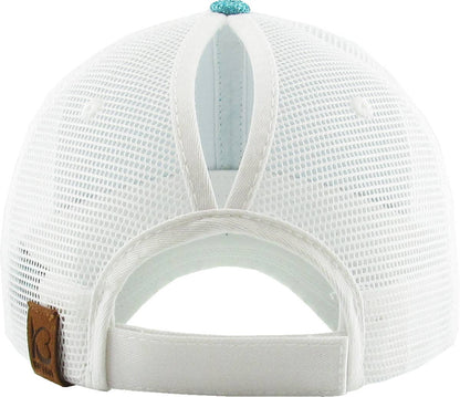 KBETHOS - Glitzernde Baseballkappe im Meshback-Stil mit Ponytail-Öffnung