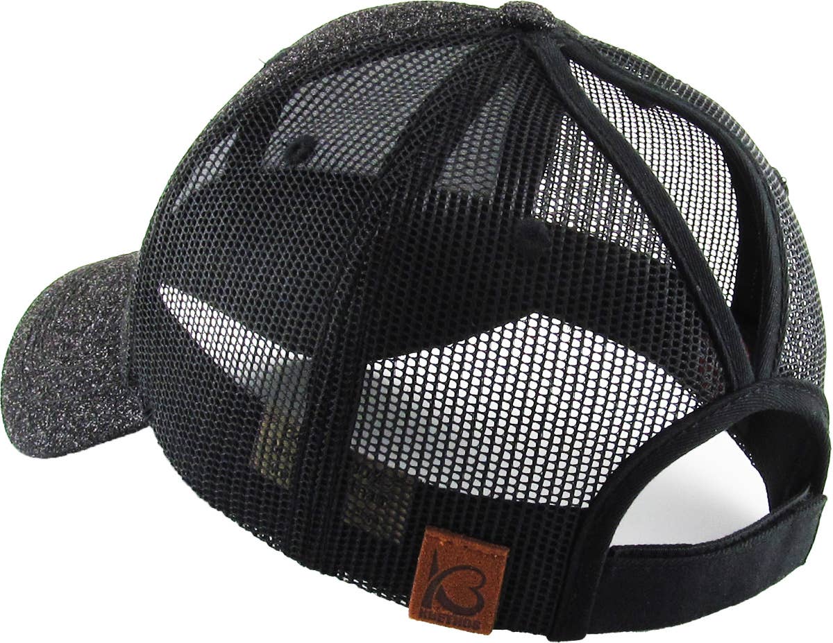 KBETHOS - Glitzernde Baseballkappe im Meshback-Stil mit Ponytail-Öffnung