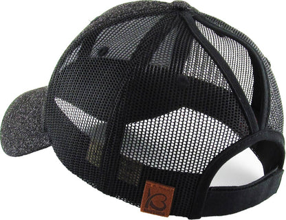 KBETHOS - Glitzernde Baseballkappe im Meshback-Stil mit Ponytail-Öffnung