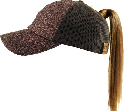 KBETHOS - Glitzernde Baseballkappe im Meshback-Stil mit Ponytail-Öffnung