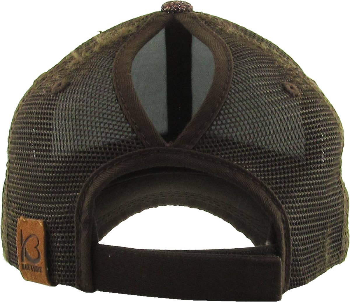 KBETHOS - Glitzernde Baseballkappe im Meshback-Stil mit Ponytail-Öffnung