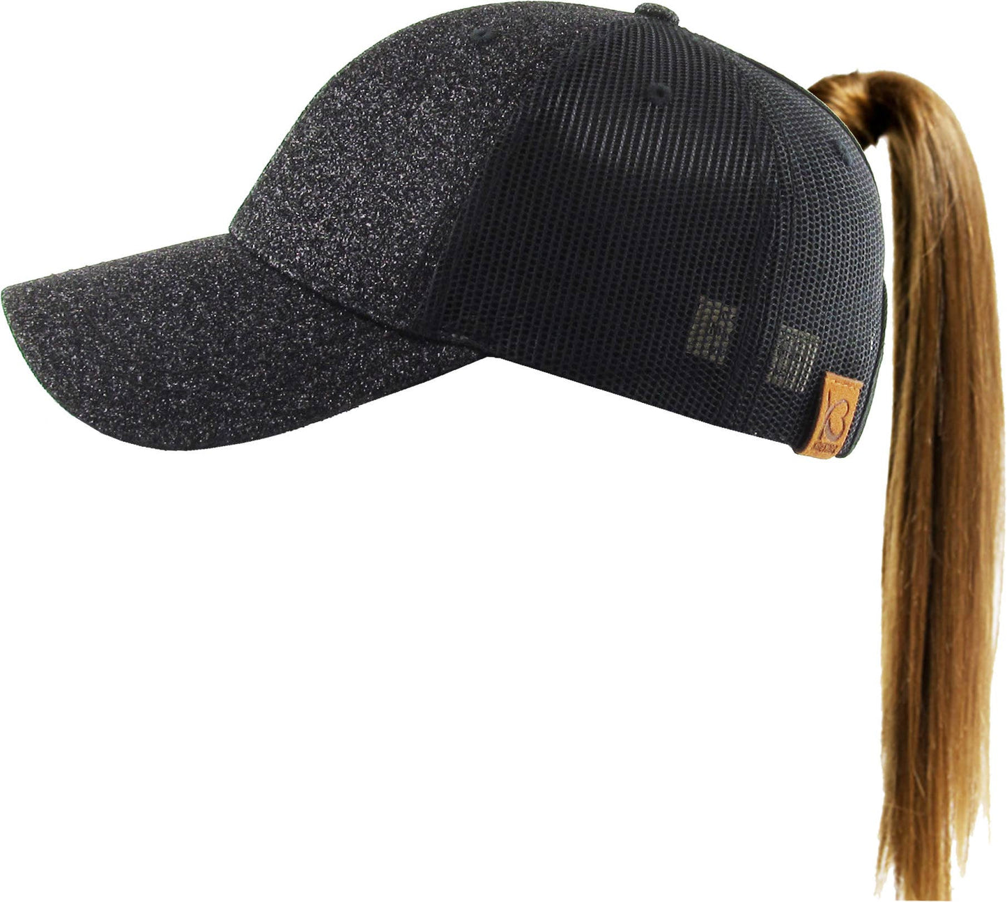 KBETHOS - Glitzernde Baseballkappe im Meshback-Stil mit Ponytail-Öffnung