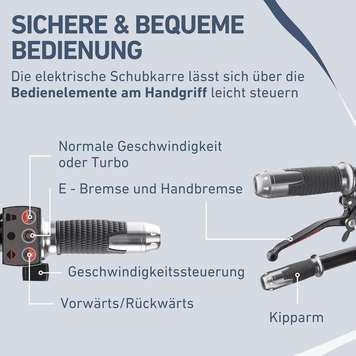 Elektrische Kippschubkarre mit Akku, 200L Mulde, 400kg Traglast, EXTOL PREMIUM