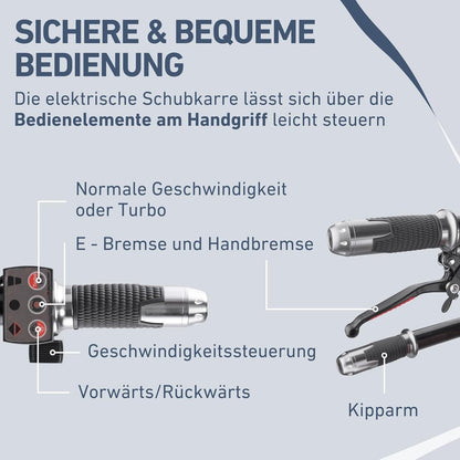 Elektrische Kippschubkarre mit Akku, 200L Mulde, 400kg Traglast, EXTOL PREMIUM