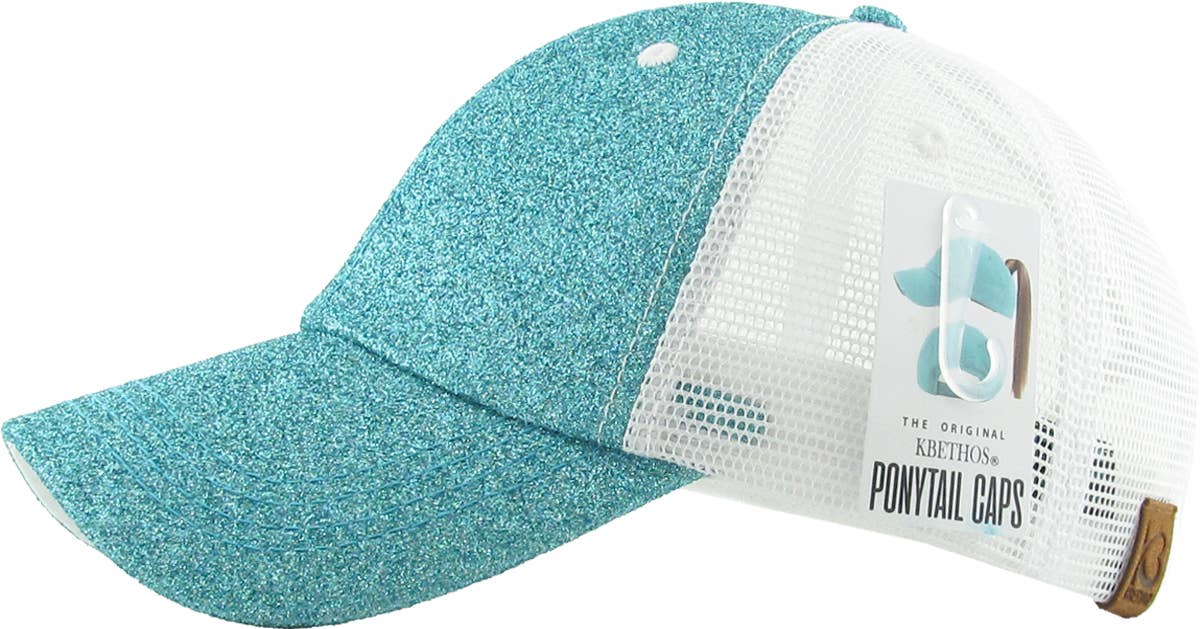 KBETHOS - Glitzernde Baseballkappe im Meshback-Stil mit Ponytail-Öffnung