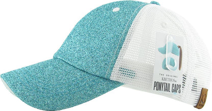 KBETHOS - Glitzernde Baseballkappe im Meshback-Stil mit Ponytail-Öffnung