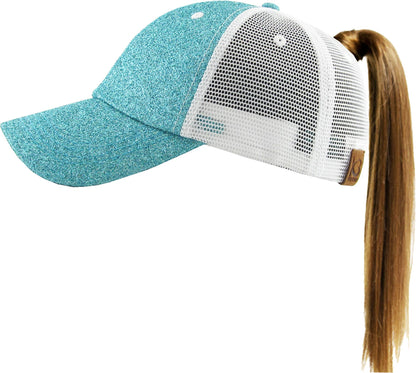 KBETHOS - Glitzernde Baseballkappe im Meshback-Stil mit Ponytail-Öffnung