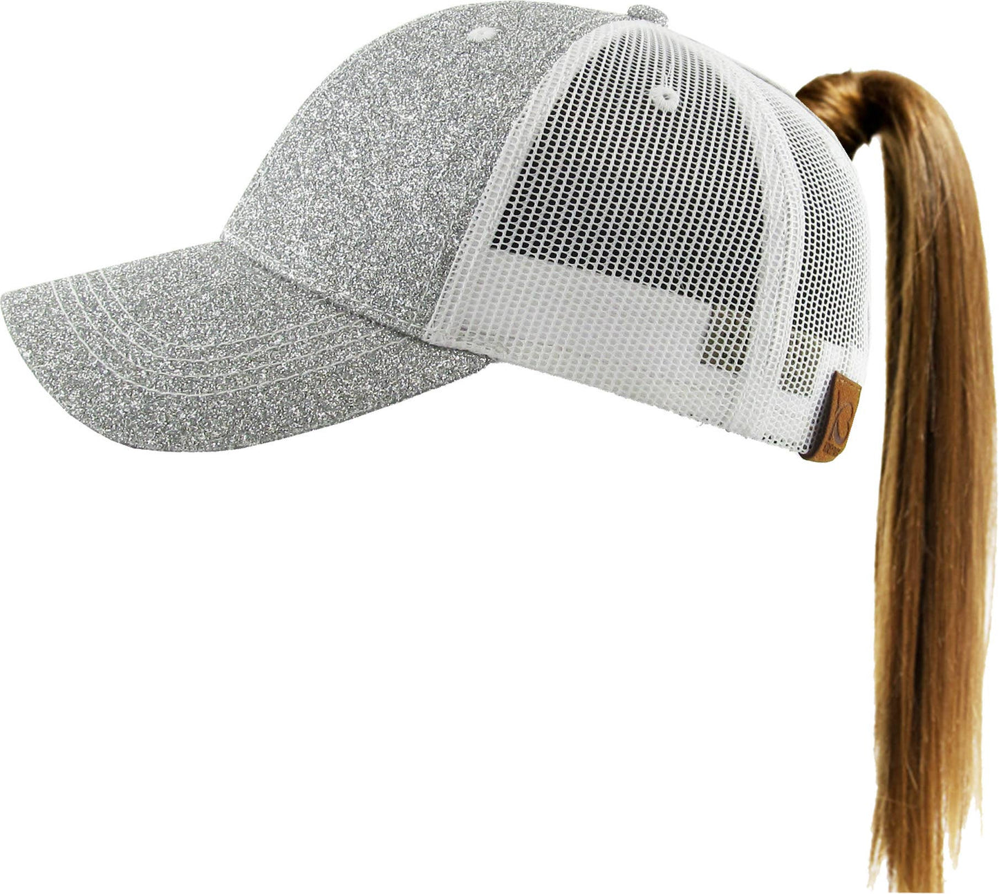 KBETHOS - Glitzernde Baseballkappe im Meshback-Stil mit Ponytail-Öffnung