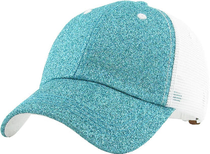 KBETHOS - Glitzernde Baseballkappe im Meshback-Stil mit Ponytail-Öffnung