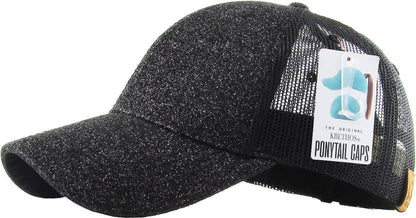 KBETHOS - Glitzernde Baseballkappe im Meshback-Stil mit Ponytail-Öffnung