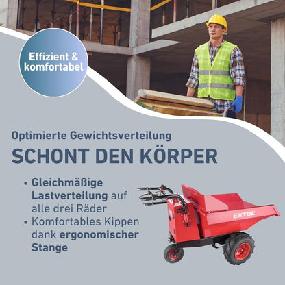 Elektrische Kippschubkarre mit Akku, 200L Mulde, 400kg Traglast, EXTOL PREMIUM
