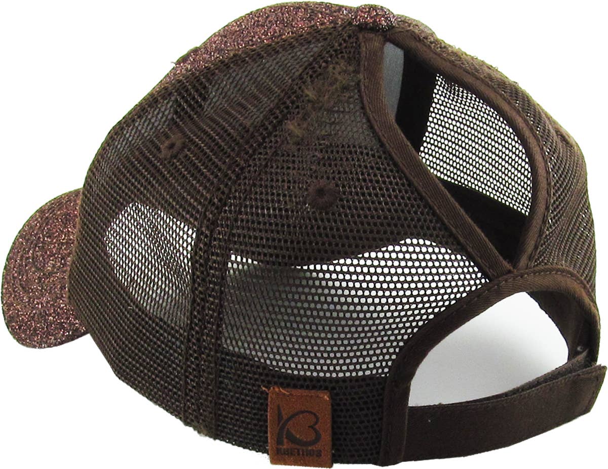 KBETHOS - Glitzernde Baseballkappe im Meshback-Stil mit Ponytail-Öffnung