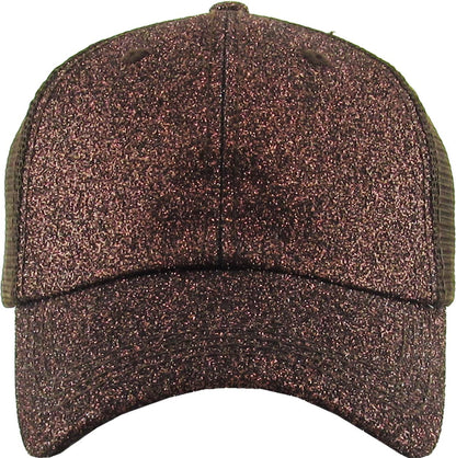 KBETHOS - Glitzernde Baseballkappe im Meshback-Stil mit Ponytail-Öffnung