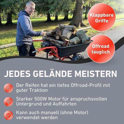 Elektrische Schubkarre mit Akku, 400kg, 225L Mulde, 40V, EXTOL PREMIUM