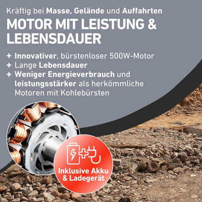 Elektrische Schubkarre mit Akku, 400kg, 225L Mulde, 40V, EXTOL PREMIUM