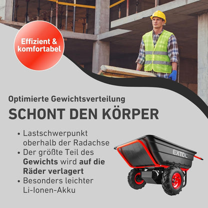Elektrische Schubkarre mit Akku, 400kg, 225L Mulde, 40V, EXTOL PREMIUM
