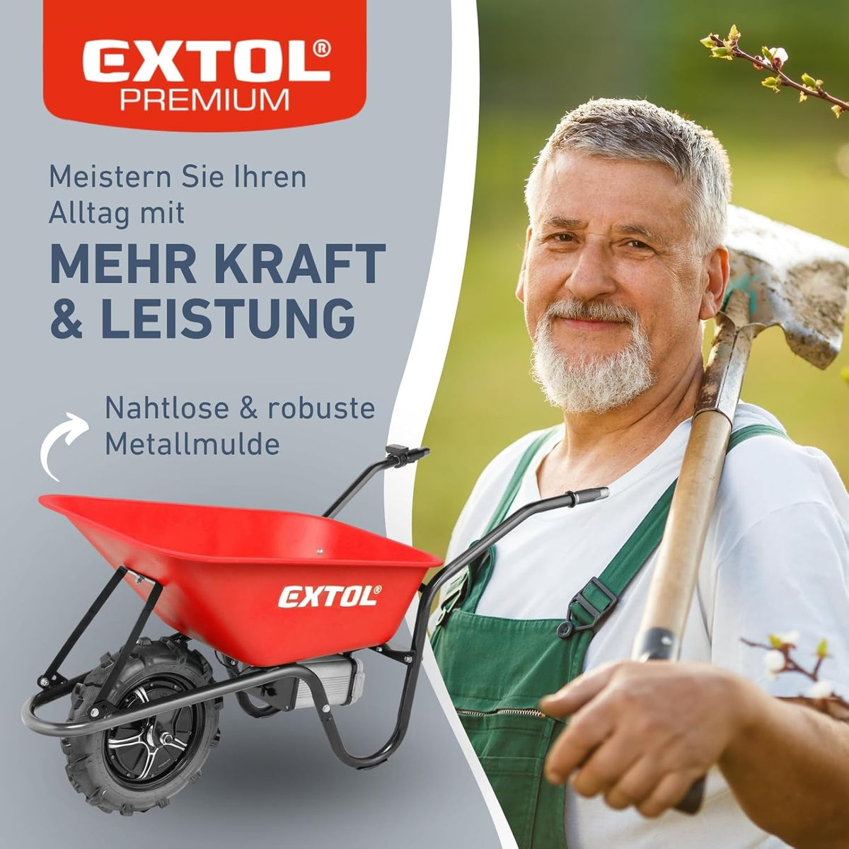 Elektrische Schubkarre mit Akku, 80L Mulde,  PREMIUM Kraft sparen