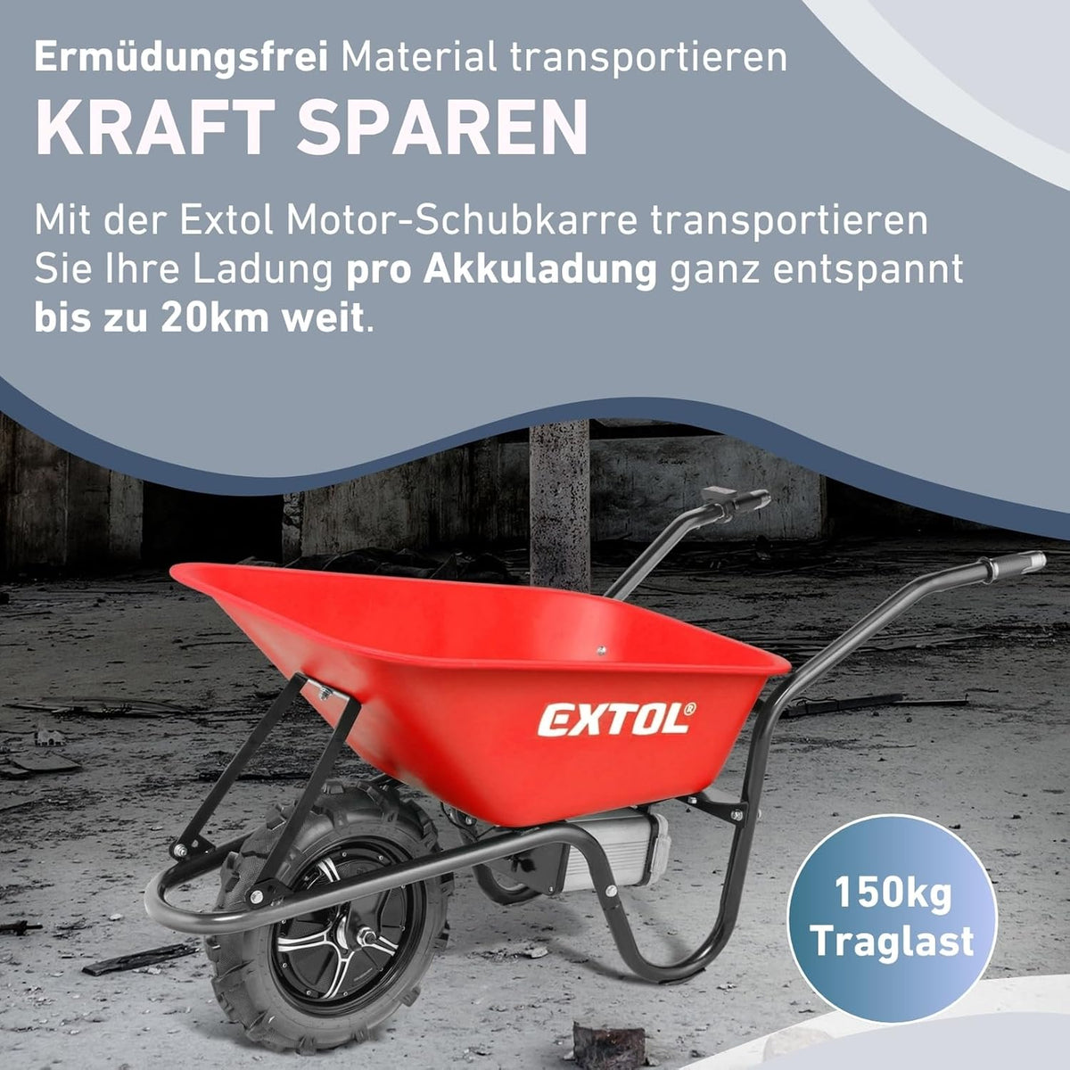Elektrische Schubkarre mit Akku, 80L Mulde,  PREMIUM Kraft sparen