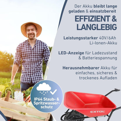 Elektrische Schubkarre mit Akku, 80L Mulde,  PREMIUM Kraft sparen