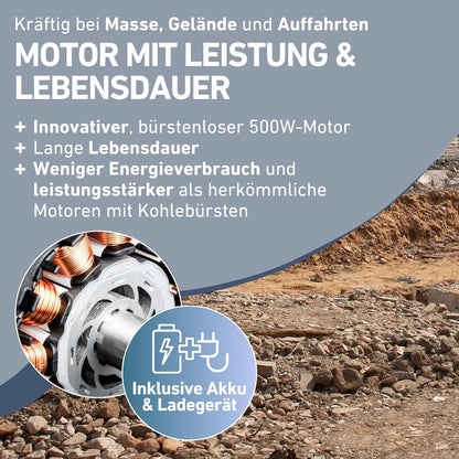 Elektrische Schubkarre mit Akku, 80L Mulde,  PREMIUM Kraft sparen