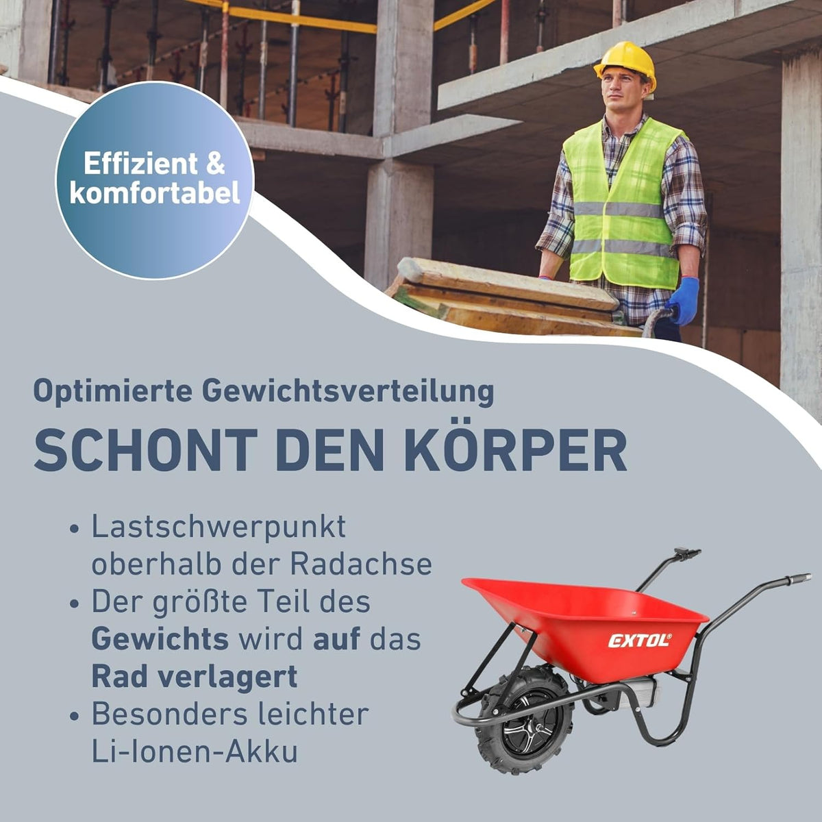 Elektrische Schubkarre mit Akku, 80L Mulde,  PREMIUM Kraft sparen