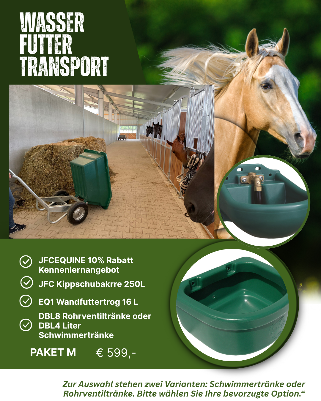 Schubkarre-Tränke-Futtertrog Pferdestall Komplettpaket M  Sparangebot