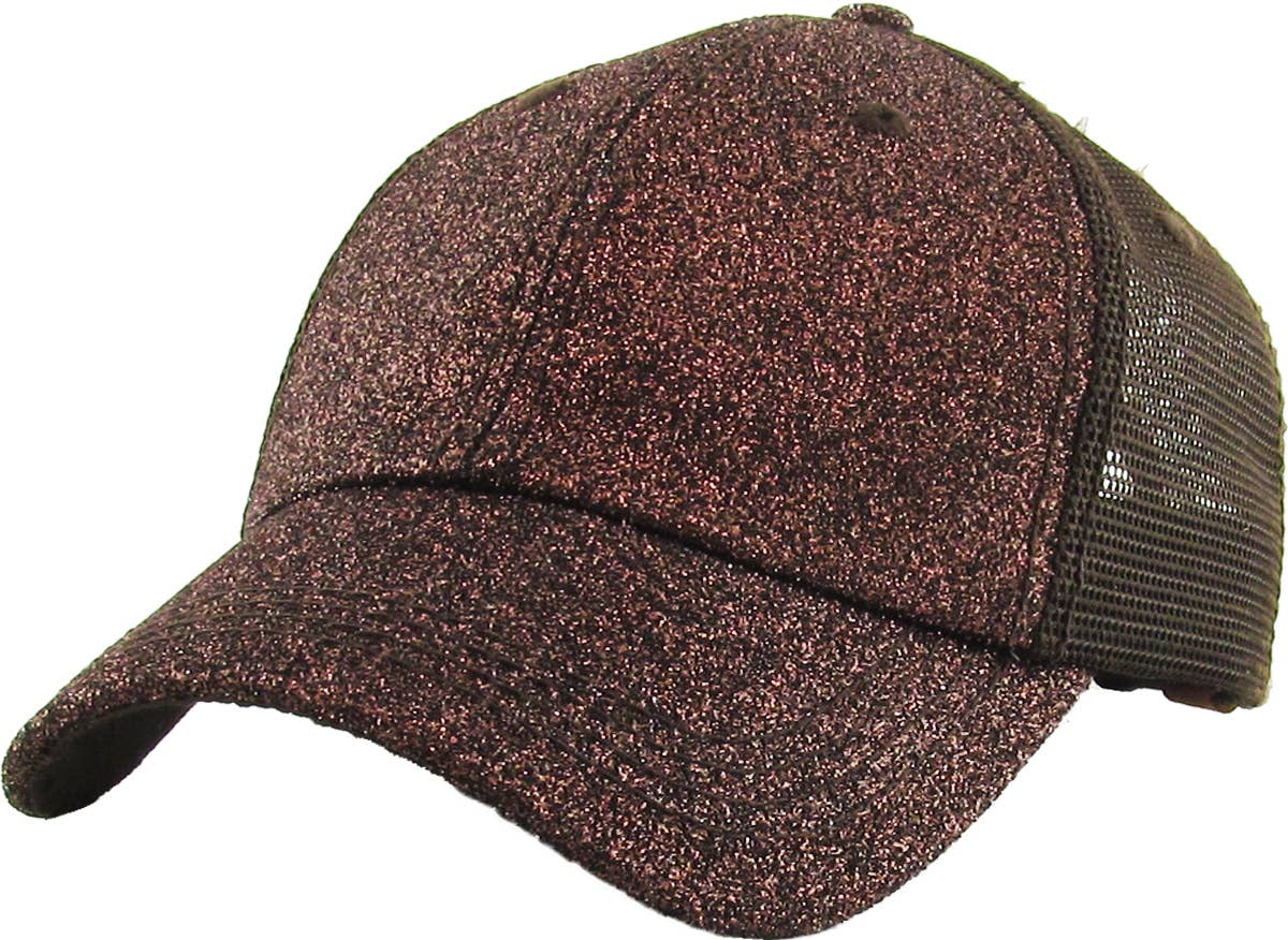 KBETHOS - Glitzernde Baseballkappe im Meshback-Stil mit Ponytail-Öffnung