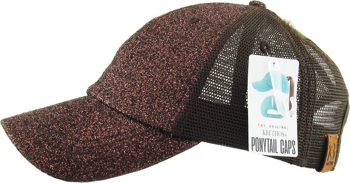 KBETHOS - Glitzernde Baseballkappe im Meshback-Stil mit Ponytail-Öffnung