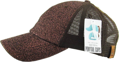KBETHOS - Glitzernde Baseballkappe im Meshback-Stil mit Ponytail-Öffnung