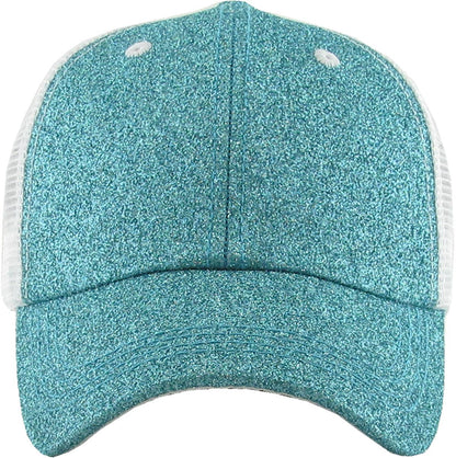 KBETHOS - Glitzernde Baseballkappe im Meshback-Stil mit Ponytail-Öffnung